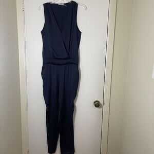 Ramy Brook Navy satin Sleeveless vneck jumpsuit size medium